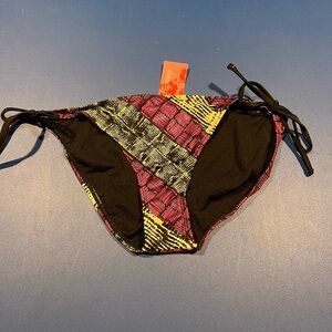 Xhiliration Y2K Metallic Hot Pink Black Silver Bikini Bottoms Edgy Bold Low Rise